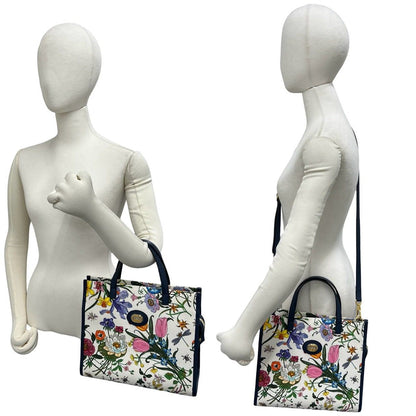Gucci Flora GG Logo Canvas Leather 2-Way Shoulder Bag Navy Multicolor — view 2