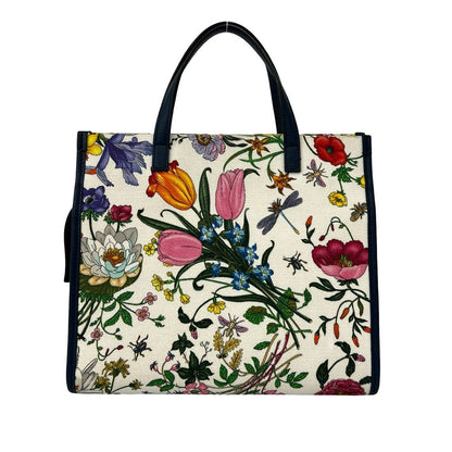 Gucci Flora GG Logo Canvas Leather 2-Way Shoulder Bag Navy Multicolor — view 3
