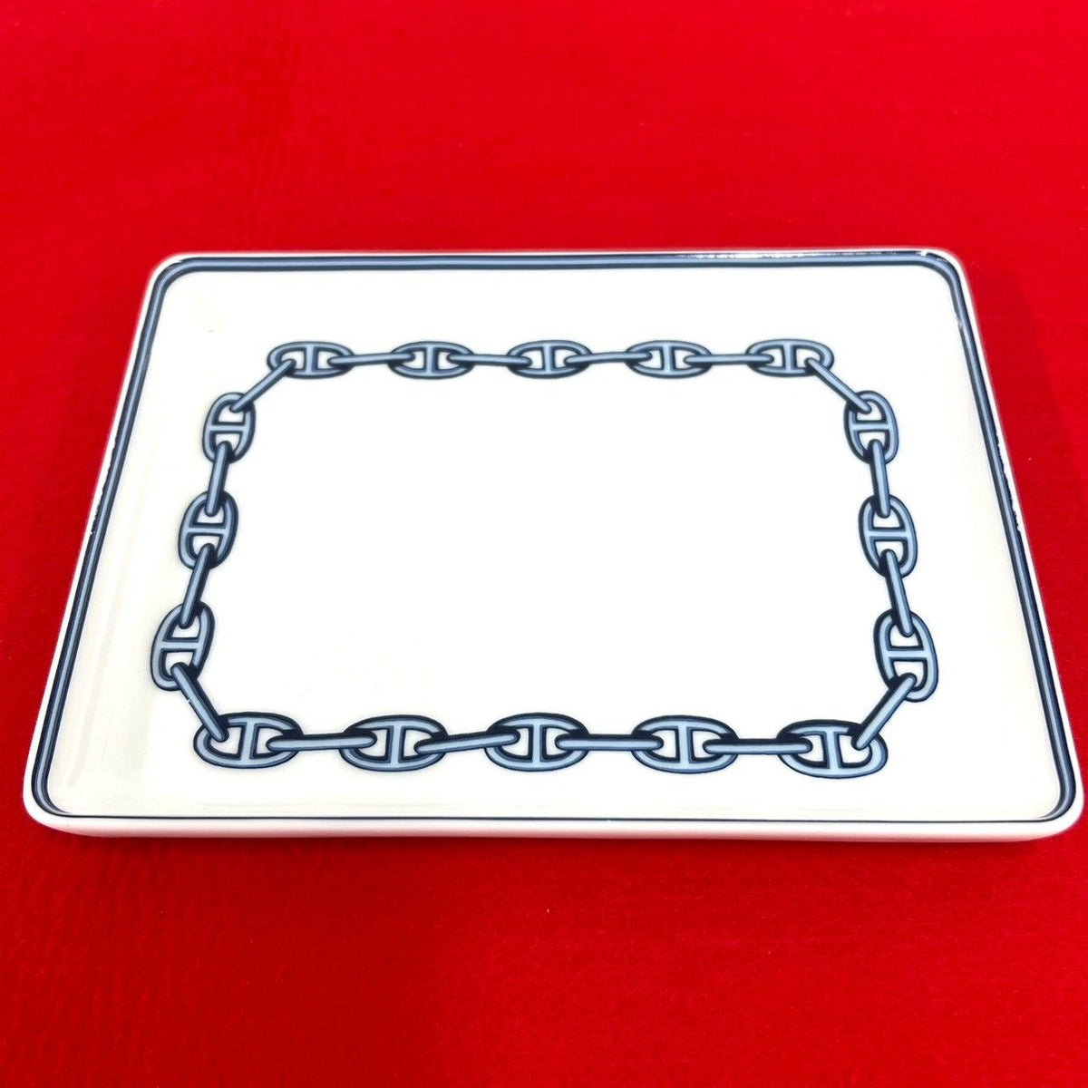 Hermes Chaine D'Ancre Pattern Plate Square Ceramic Case White Blue