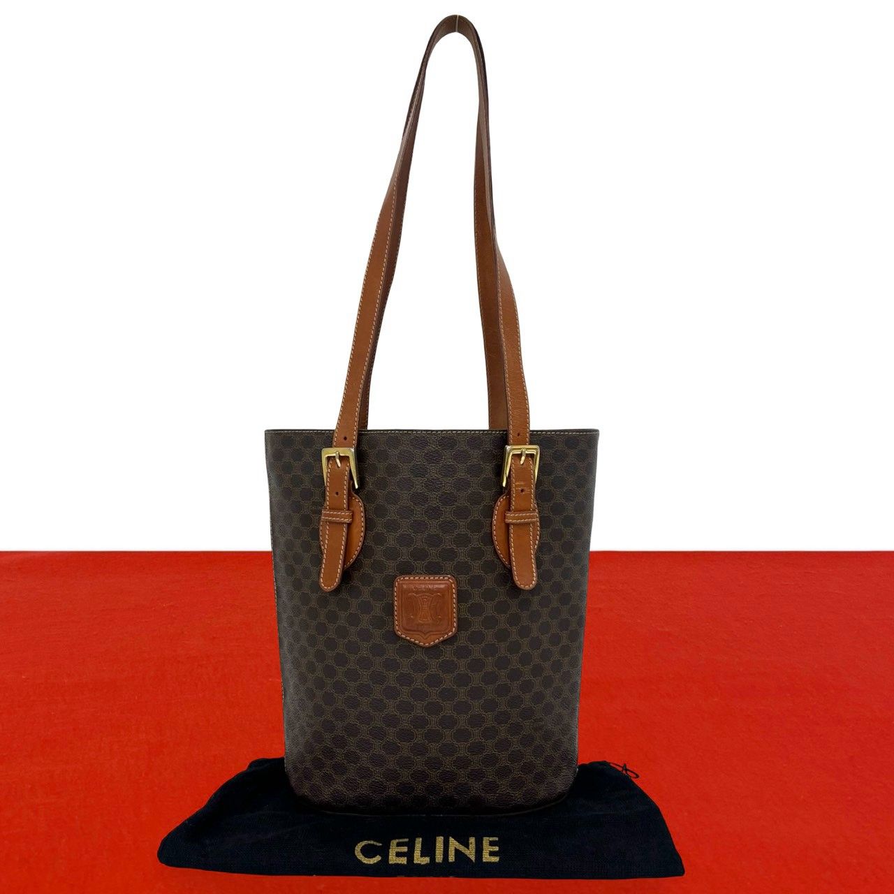 Celine Vintage Macadam Blason Pattern Triomphe Logo Leather Tote Shoulder Bag