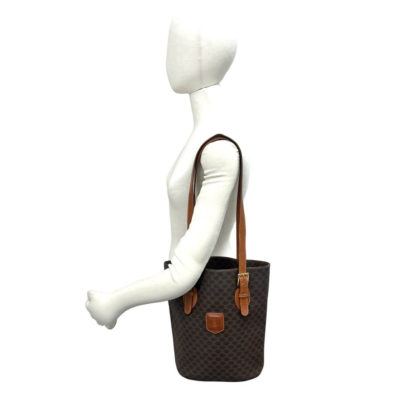 Celine Vintage Macadam Blason Pattern Triomphe Logo Leather Tote Shoulder Bag — view 2