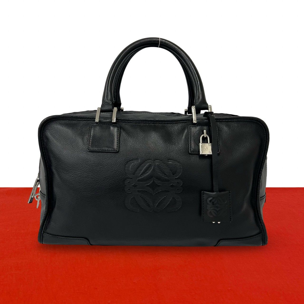 Loewe Amazona 36 Anagram Logo Leather Mini Boston Bag Tote Black