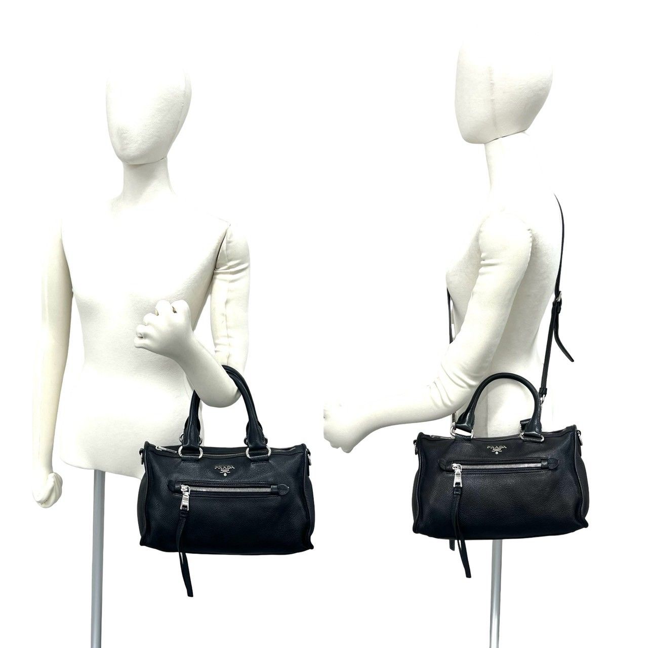 Prada Logo Leather 2-Way Mini Boston Bag Black — view 2