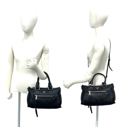 Prada Logo Leather 2-Way Mini Boston Bag Black — view 2