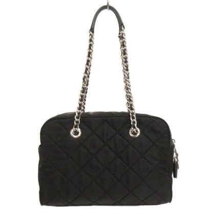 Prada Quilted Nylon Chain Shoulder Bag Tote Triangle Logo Black — view 3