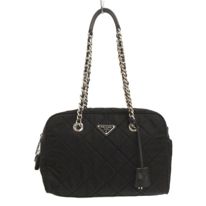 Prada Quilted Nylon Chain Shoulder Bag Tote Triangle Logo Black