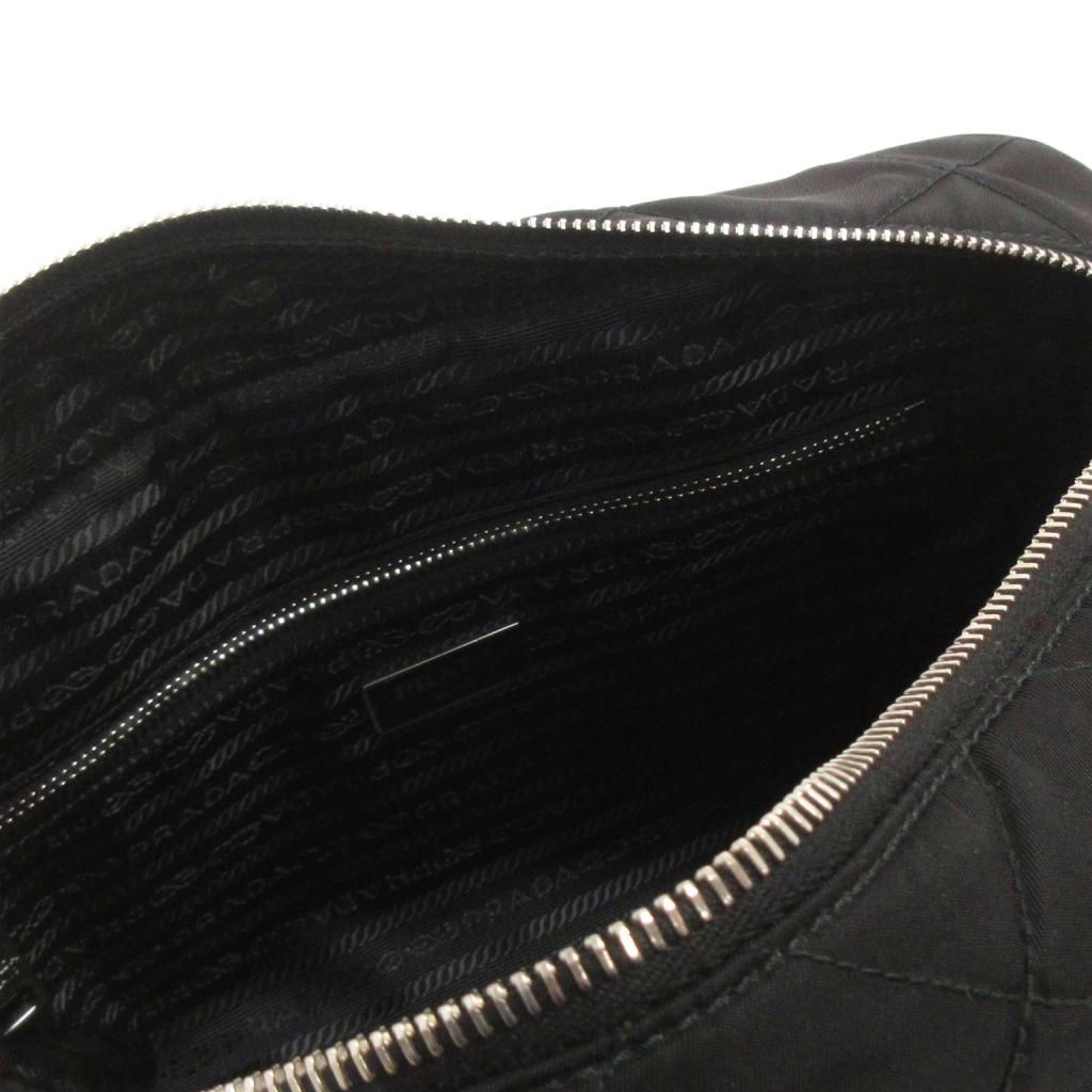 Prada Quilted Nylon Chain Shoulder Bag Tote Triangle Logo Black — view 5