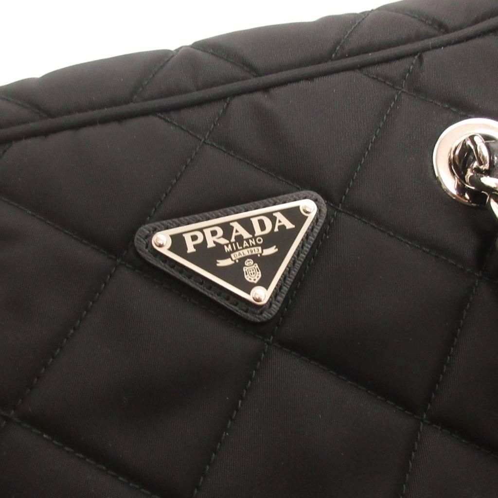 Prada Quilted Nylon Chain Shoulder Bag Tote Triangle Logo Black — view 7