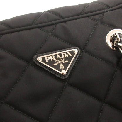 Prada Quilted Nylon Chain Shoulder Bag Tote Triangle Logo Black — view 7