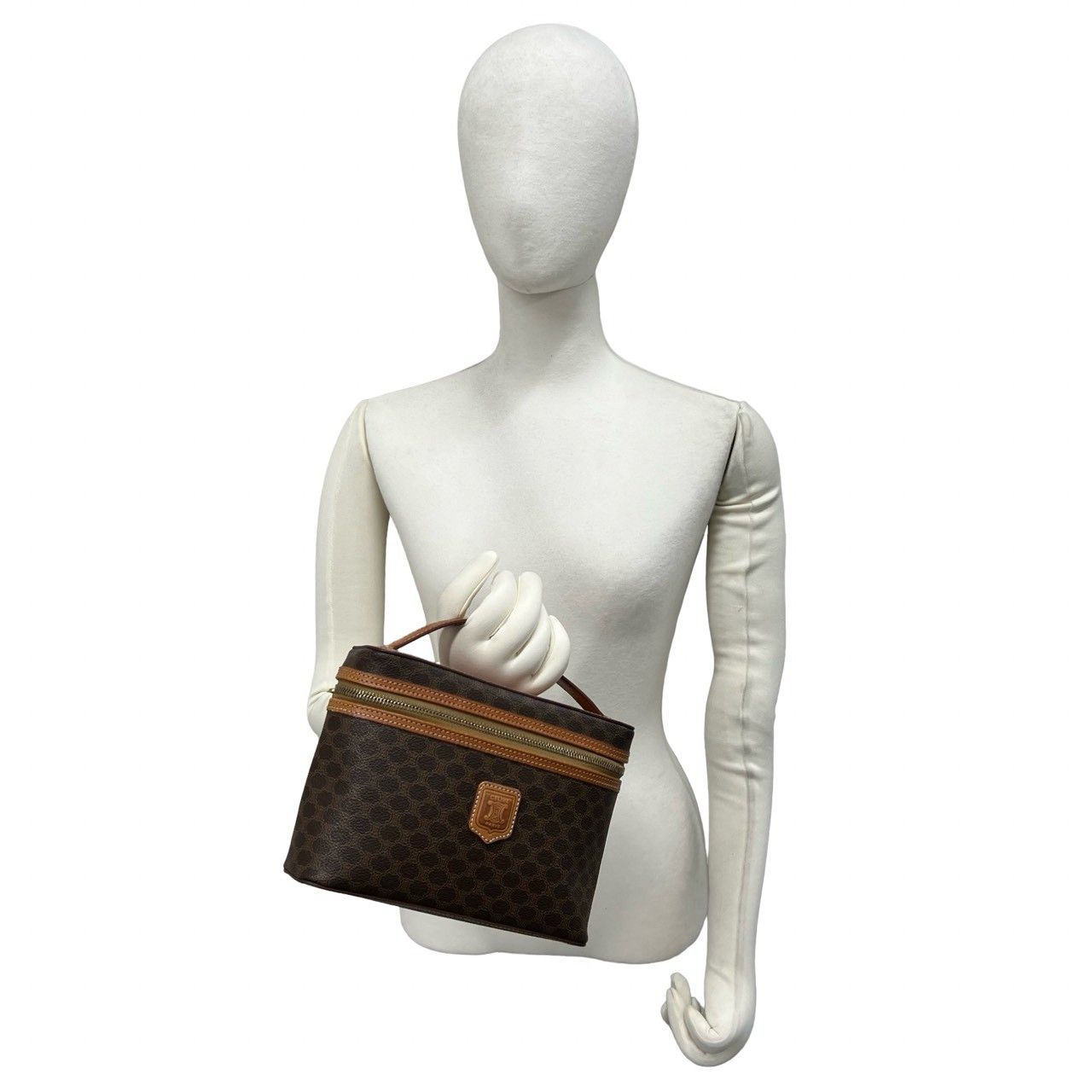 Celine Vintage Macadam Blason Pattern Leather Handbag Vanity Pouch Brown — view 2
