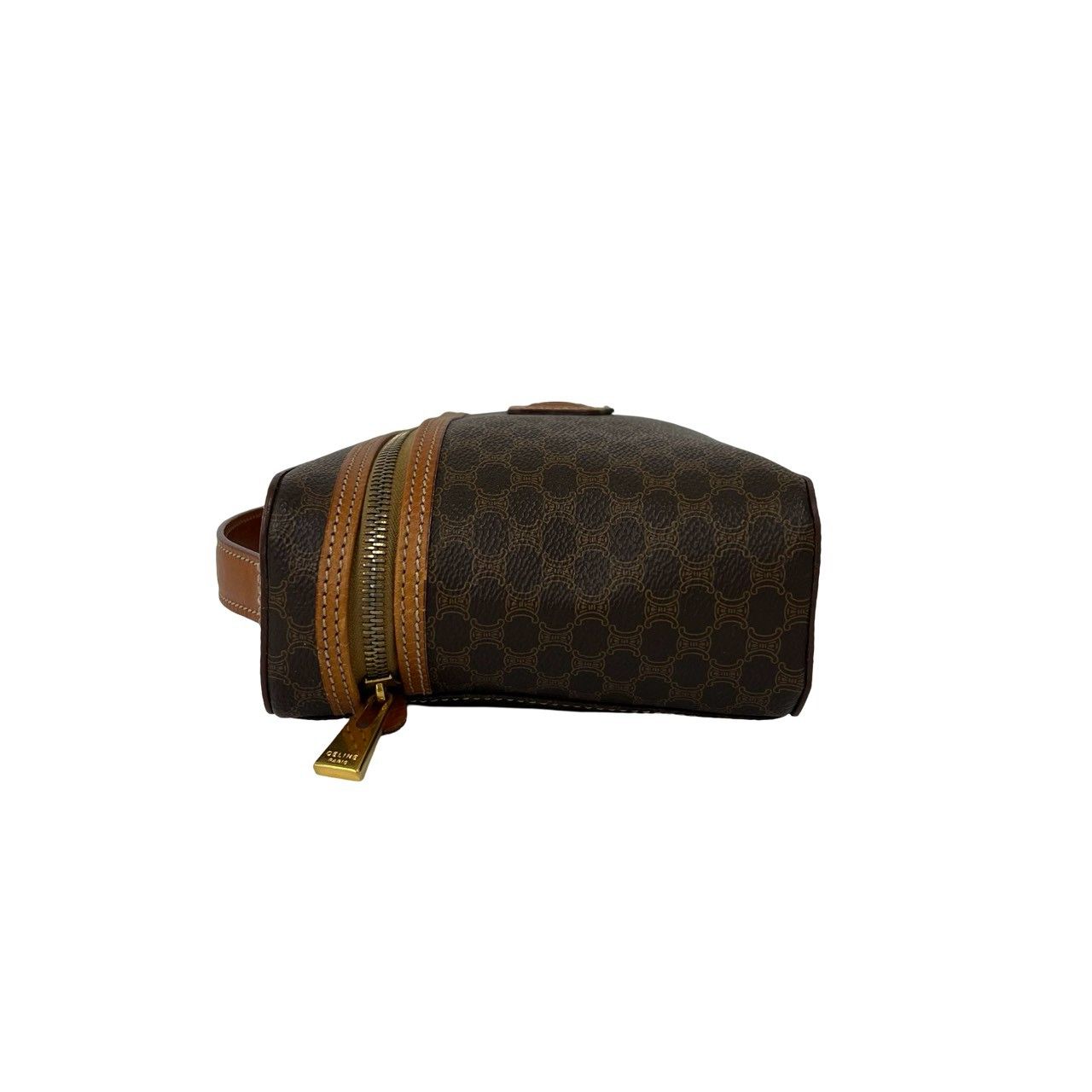 Celine Vintage Macadam Blason Pattern Leather Handbag Vanity Pouch Brown — view 6
