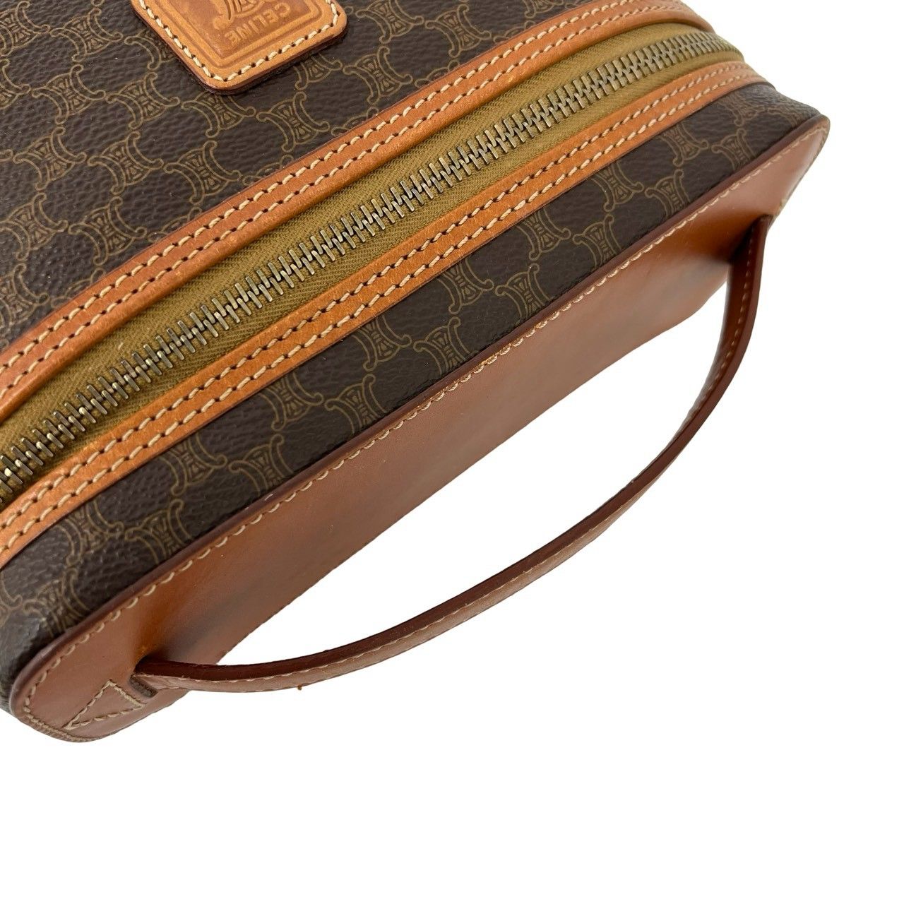 Celine Vintage Macadam Blason Pattern Leather Handbag Vanity Pouch Brown — view 4