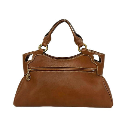 Cartier Marcello Perforated Leather Tote Mini Boston Bag Brown — view 3