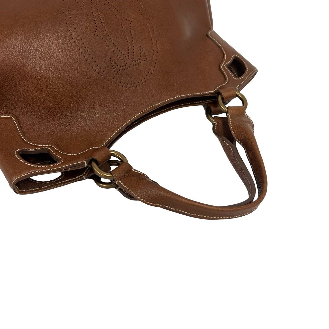 Cartier Marcello Perforated Leather Tote Mini Boston Bag Brown — view 4