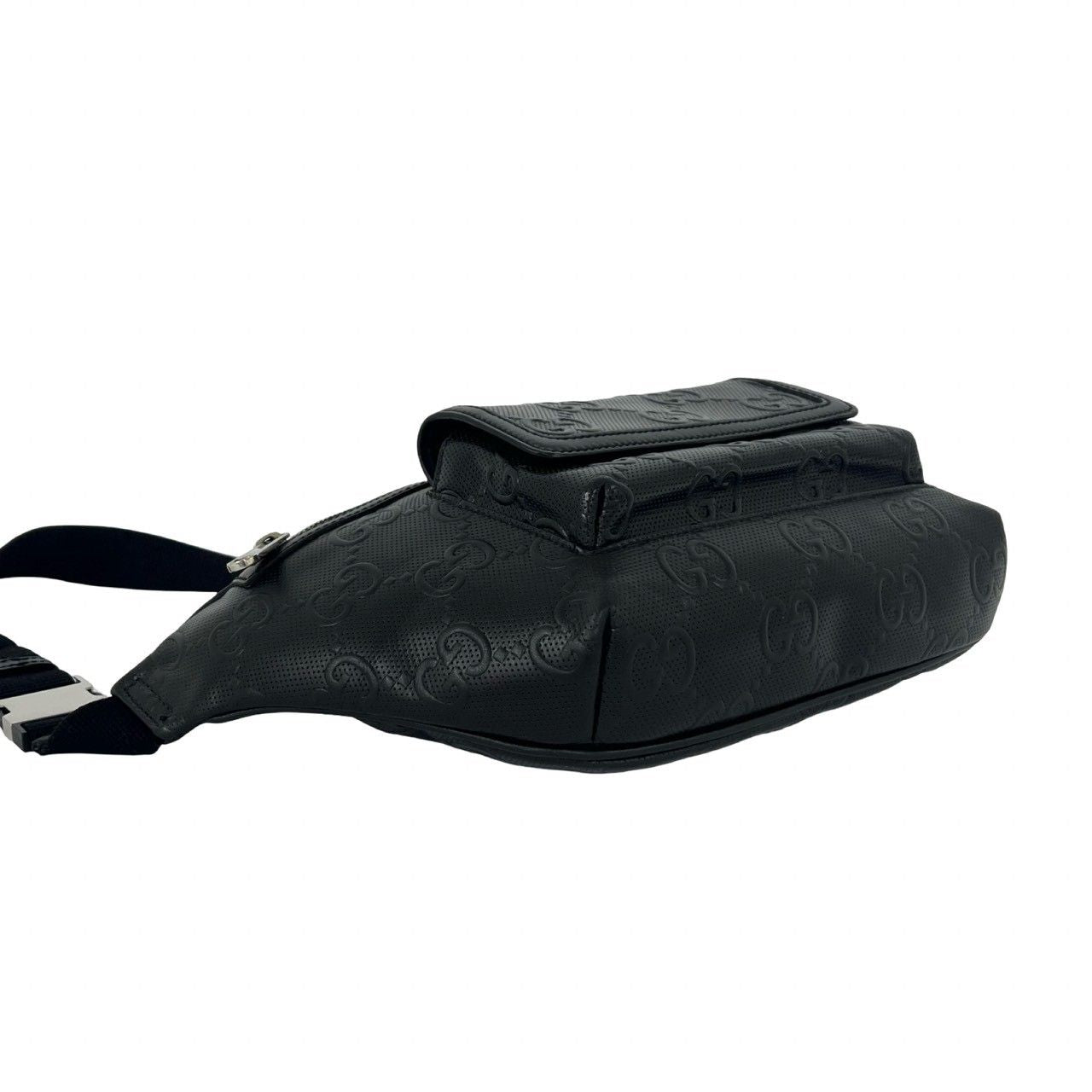 Gucci GG Pattern Embossed Perforated Leather Belt Bag Waist Pouch Black — view 7
