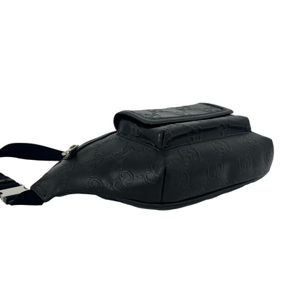 Gucci GG Pattern Embossed Perforated Leather Belt Bag Waist Pouch Black — view 7