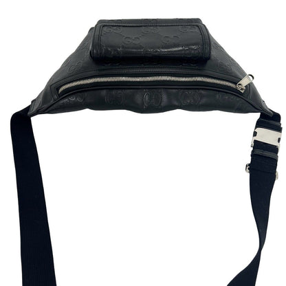 Gucci GG Pattern Embossed Perforated Leather Belt Bag Waist Pouch Black — view 4