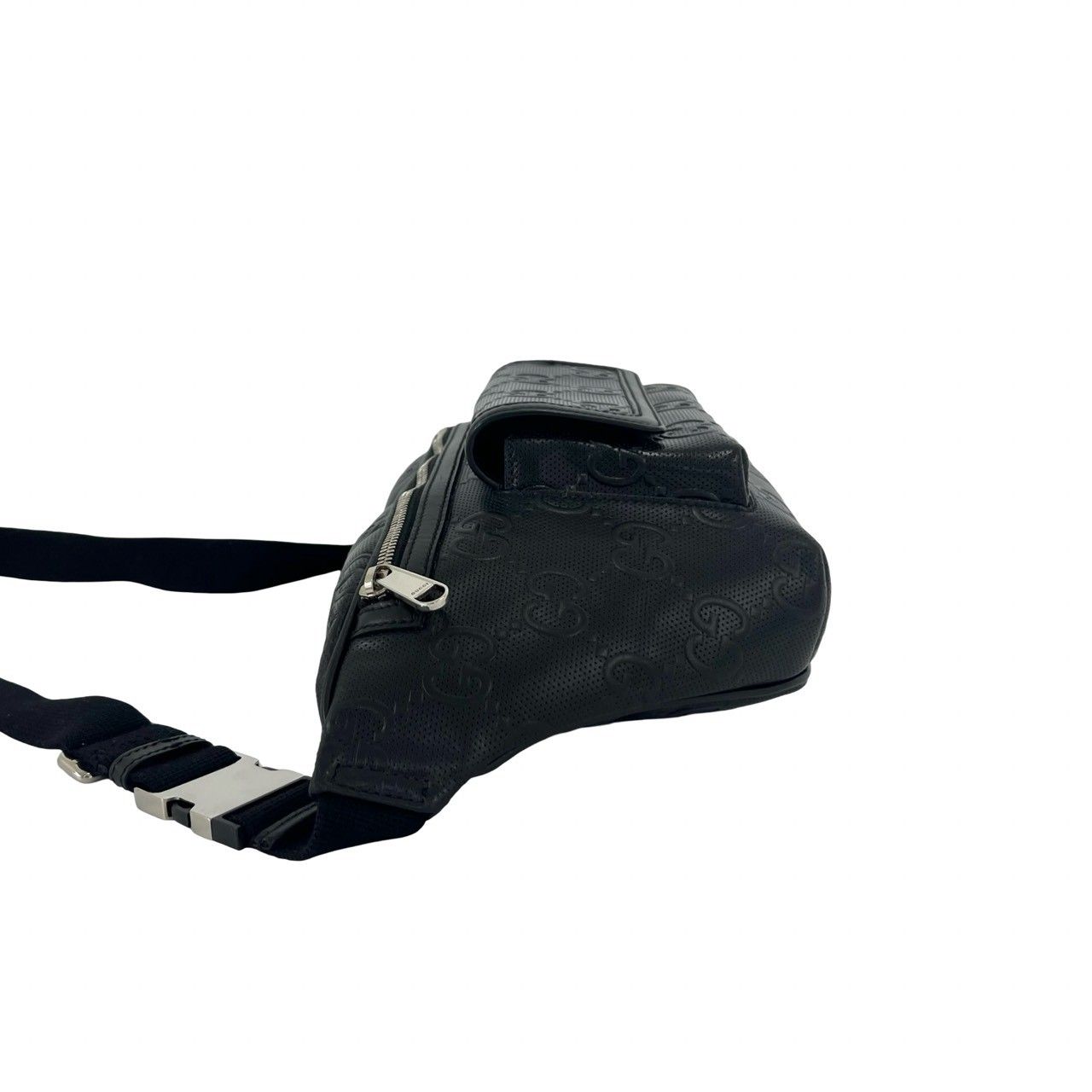 Gucci GG Pattern Embossed Perforated Leather Belt Bag Waist Pouch Black — view 5