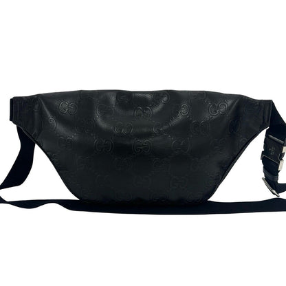 Gucci GG Pattern Embossed Perforated Leather Belt Bag Waist Pouch Black — view 3