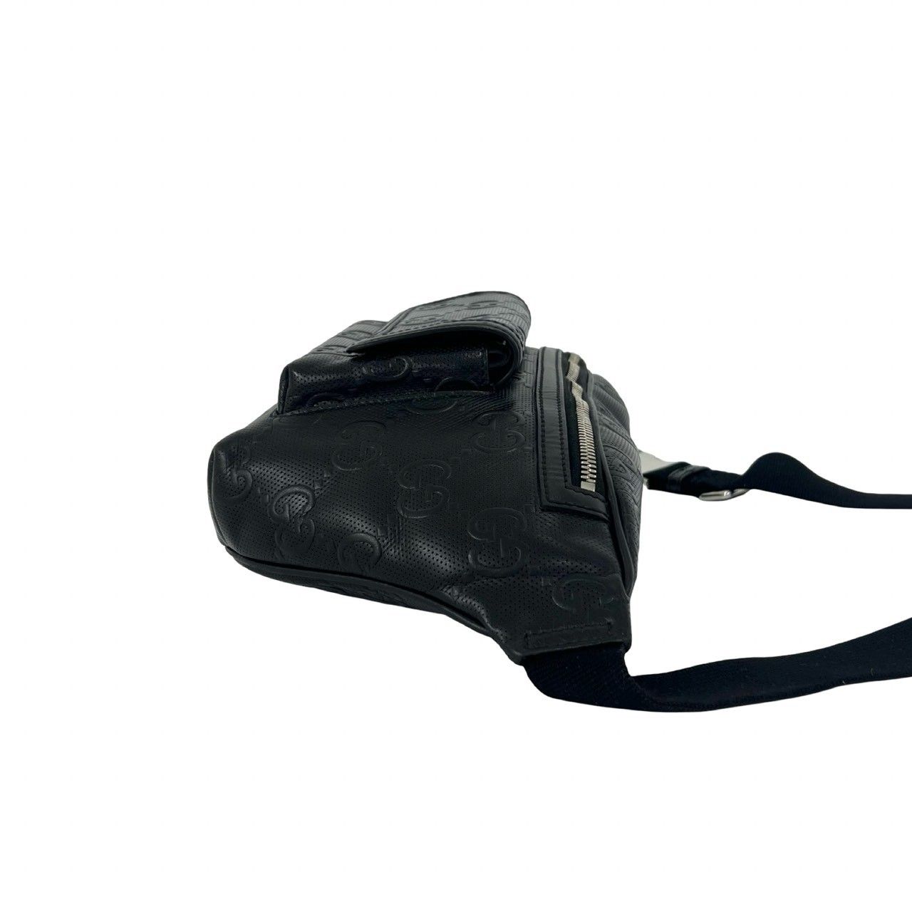 Gucci GG Pattern Embossed Perforated Leather Belt Bag Waist Pouch Black — view 6