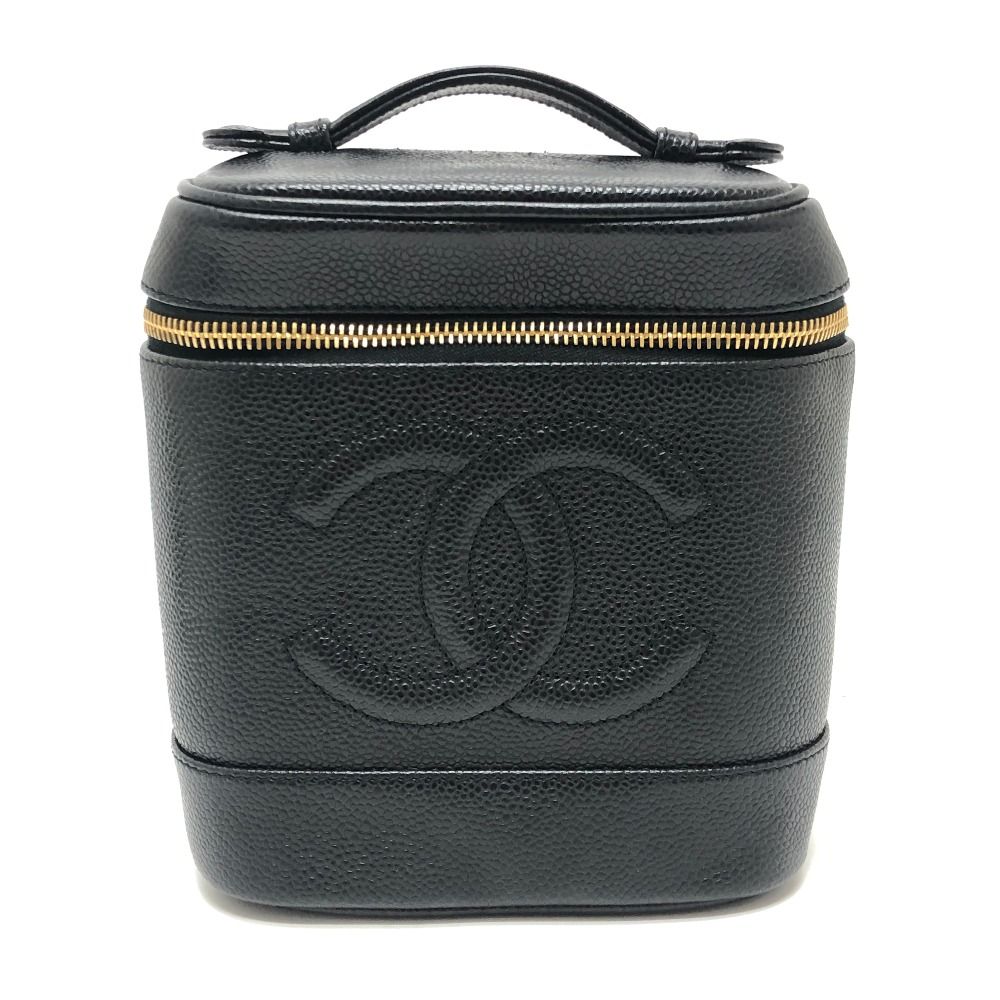 Chanel Handbag CC Logo Vertical Vanity Bag Caviar Leather Black