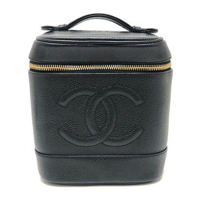 Chanel Handbag CC Logo Vertical Vanity Bag Caviar Leather Black
