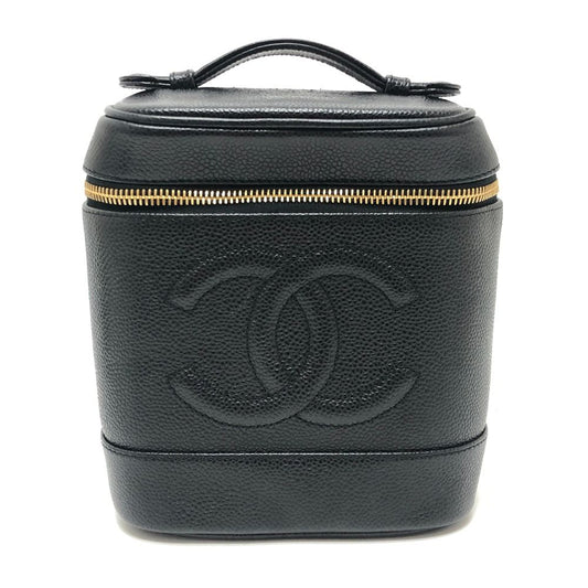 Chanel Handbag CC Logo Vertical Vanity Bag Caviar Leather Black