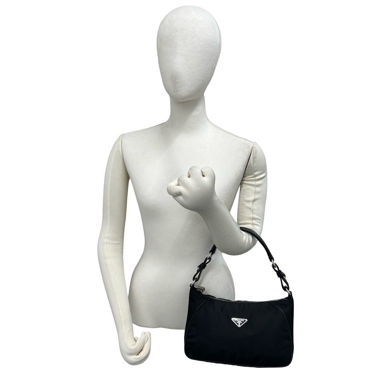 Prada Triangle Logo Tessuto Nylon Saffiano Leather Mini Shoulder Bag Black — view 2