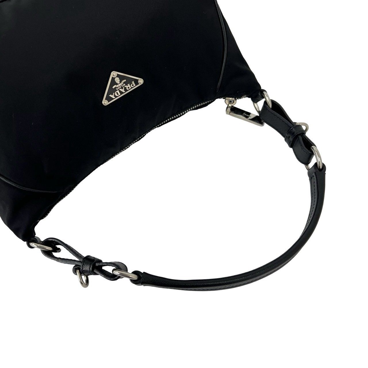 Prada Triangle Logo Tessuto Nylon Saffiano Leather Mini Shoulder Bag Black — view 4