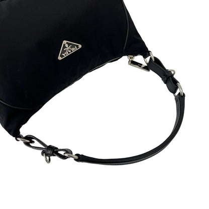 Prada Triangle Logo Tessuto Nylon Saffiano Leather Mini Shoulder Bag Black — view 4