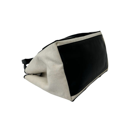 Balenciaga Navy Cabas Canvas Leather Handbag Mini Tote Black Ivory — view 7