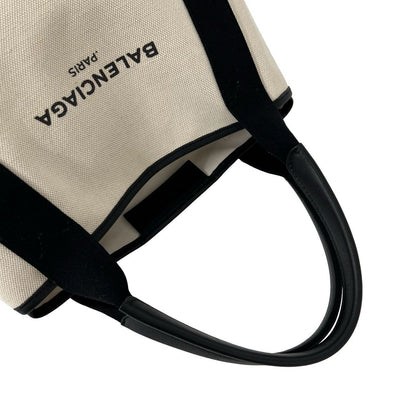 Balenciaga Navy Cabas Canvas Leather Handbag Mini Tote Black Ivory — view 4