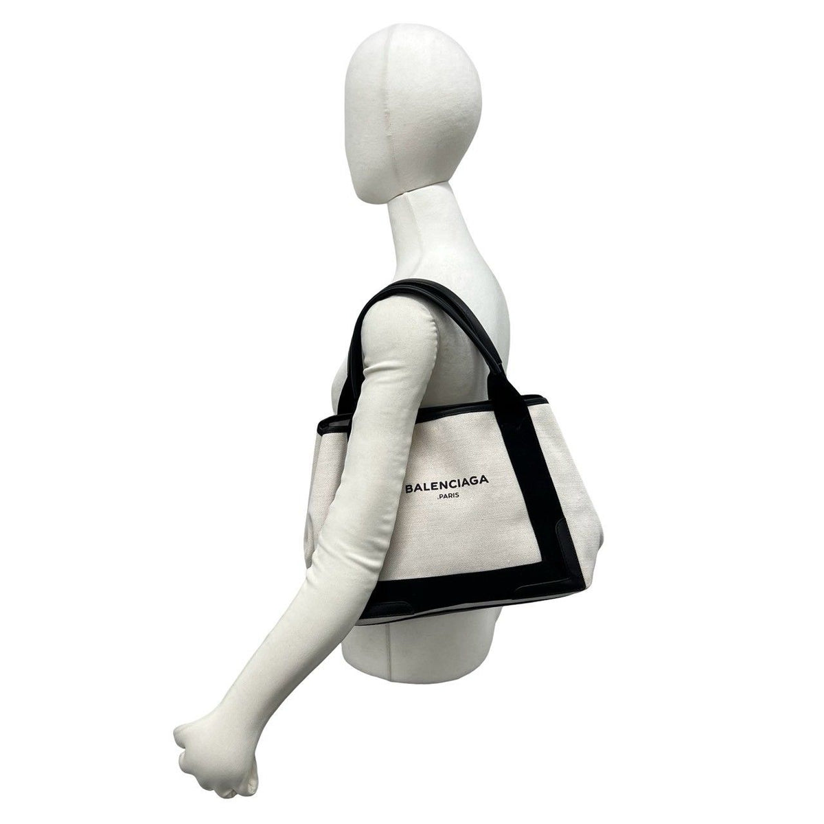Balenciaga Navy Cabas Canvas Leather Handbag Mini Tote Black Ivory — view 2