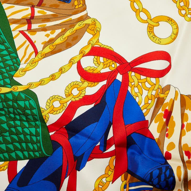 Celine Logo Bag Pumps Chain Scarf Red Multicolor Silk — view 3