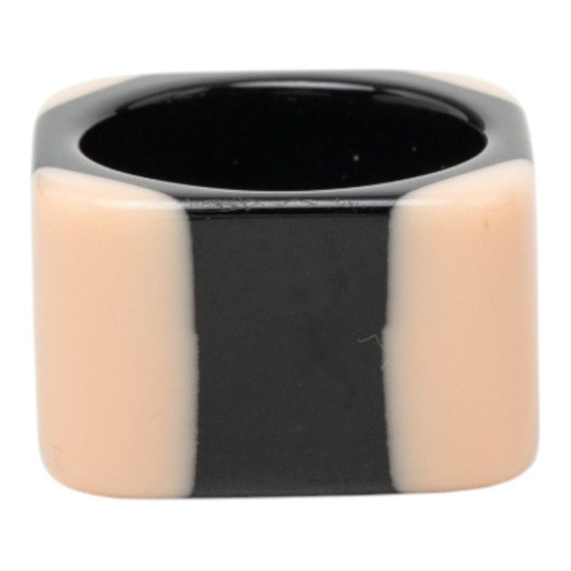 Chanel CC Logo Ring Black Beige Plastic — view 3