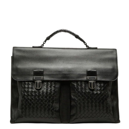Bottega Veneta Intrecciato Briefcase Business Black Leather