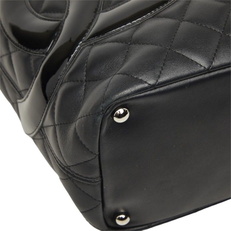 Chanel Cambon Line Quilted CC Logo Tote Bag Black Patent Calf Leather — view 5