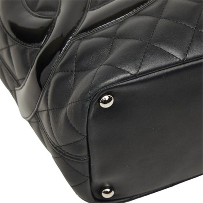 Chanel Cambon Line Quilted CC Logo Tote Bag Black Patent Calf Leather — view 5