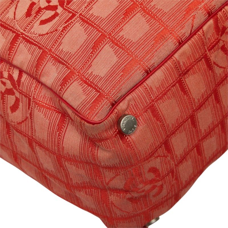 Chanel CC Logo New Travel Line MM Tote Shoulder Bag Red Nylon Leather — view 7