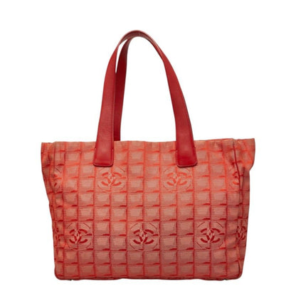 Chanel CC Logo New Travel Line MM Tote Shoulder Bag Red Nylon Leather