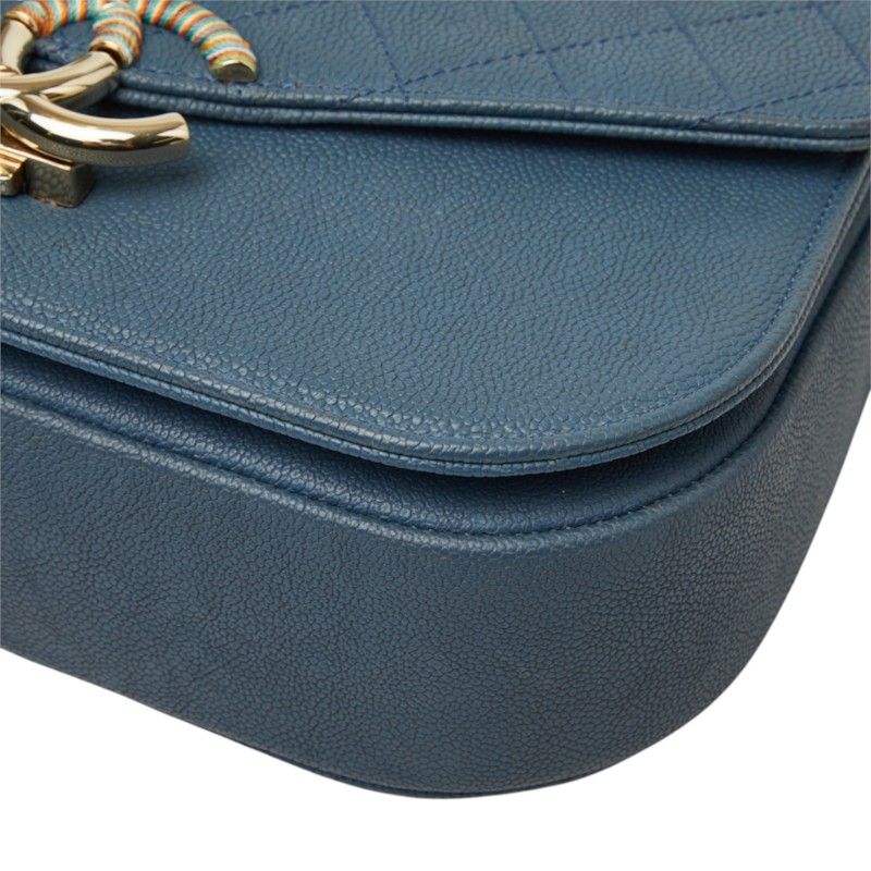Chanel Quilted Half Coco 2-Way Shoulder Bag Blue Caviar Leather — view 4