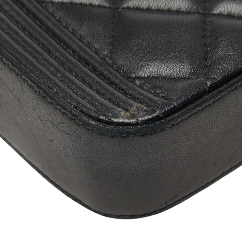 Chanel Quilted CC Logo Boy Chain Pochette Shoulder Bag Black Gold Lambskin — view 7