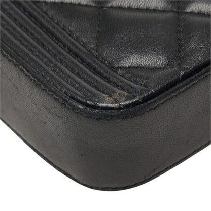 Chanel Quilted CC Logo Boy Chain Pochette Shoulder Bag Black Gold Lambskin — view 7