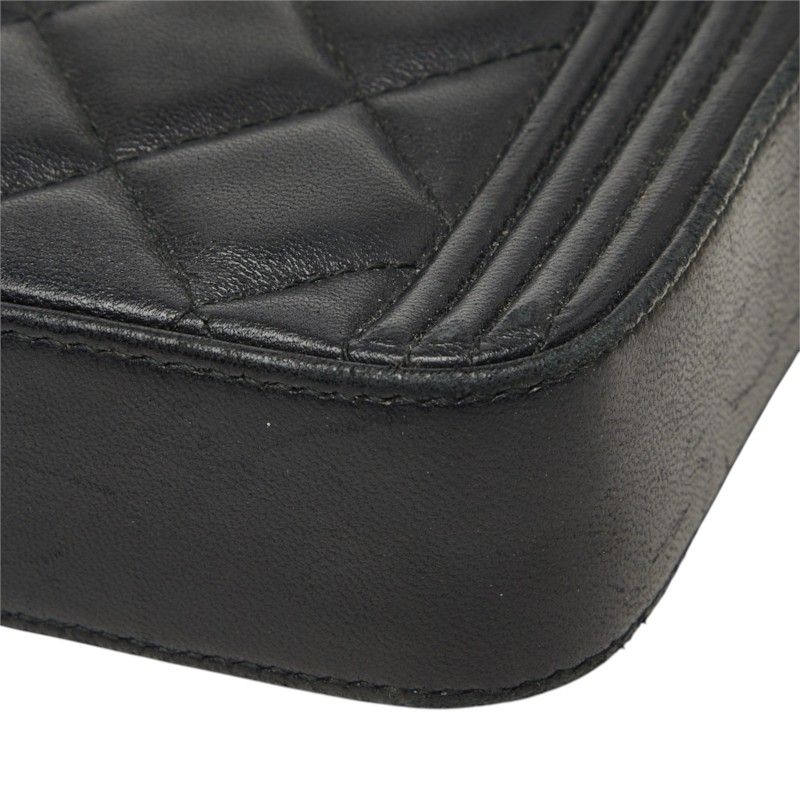 Chanel Quilted CC Logo Boy Chain Pochette Shoulder Bag Black Gold Lambskin — view 4