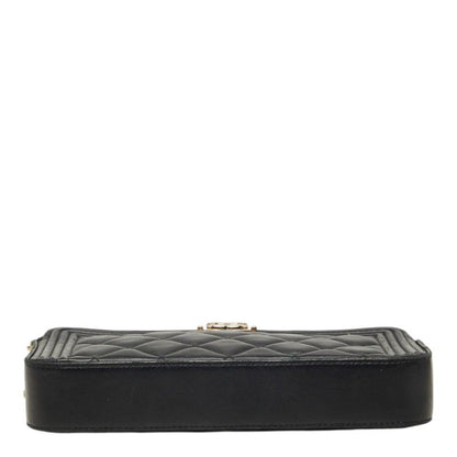 Chanel Quilted CC Logo Boy Chain Pochette Shoulder Bag Black Gold Lambskin — view 3