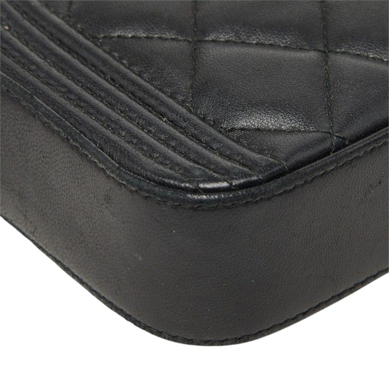Chanel Quilted CC Logo Boy Chain Pochette Shoulder Bag Black Gold Lambskin — view 5