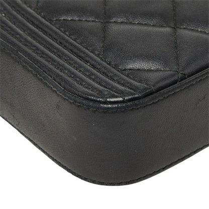 Chanel Quilted CC Logo Boy Chain Pochette Shoulder Bag Black Gold Lambskin — view 5