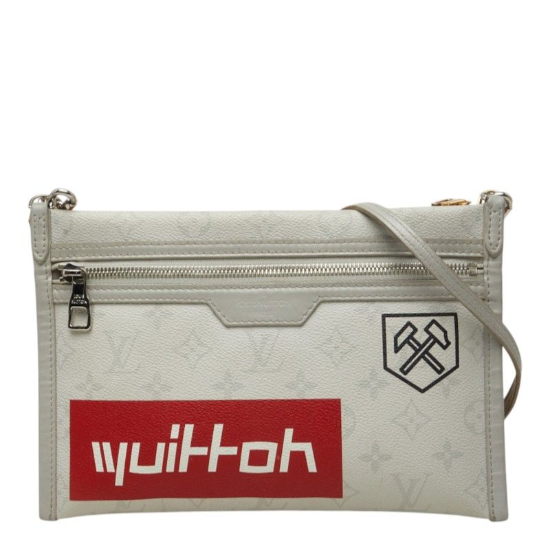 Louis Vuitton Monogram Flat Messenger Crossbody Shoulder Bag Light Gray Orange