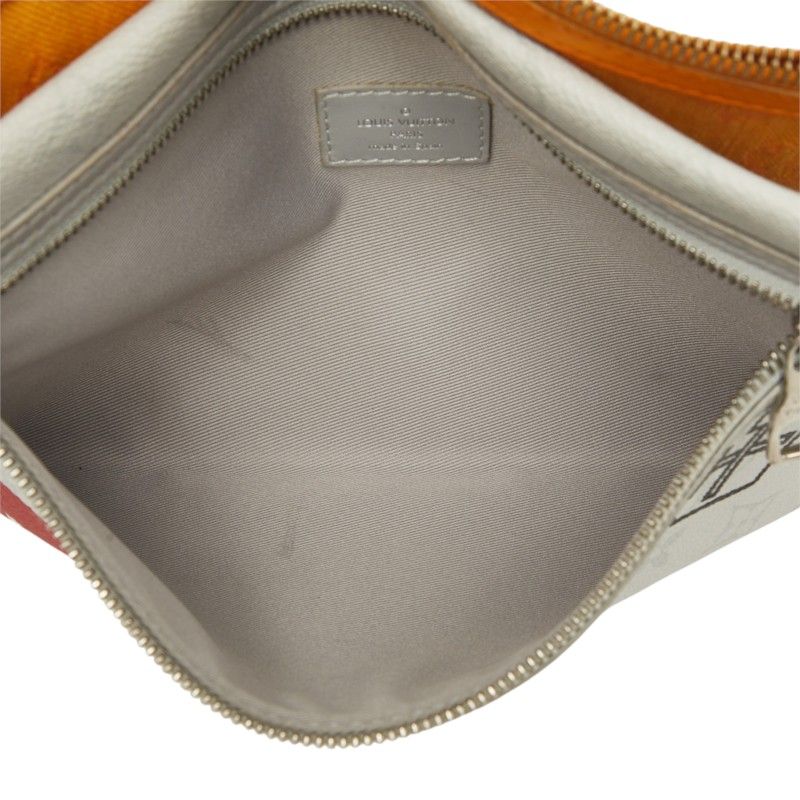 Louis Vuitton Monogram Flat Messenger Crossbody Shoulder Bag Light Gray Orange — view 6
