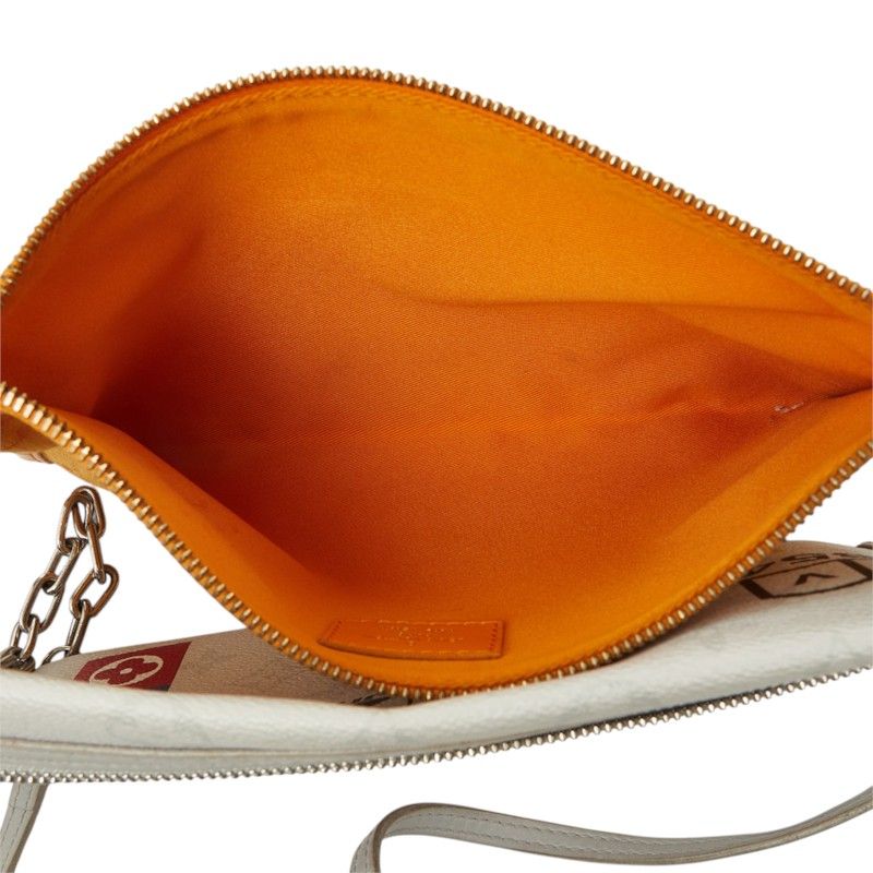 Louis Vuitton Monogram Flat Messenger Crossbody Shoulder Bag Light Gray Orange — view 7